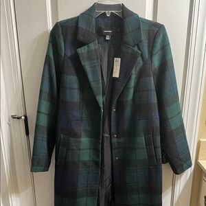 Vero Moda Green and Blue Pea Coat with Notched Lapels